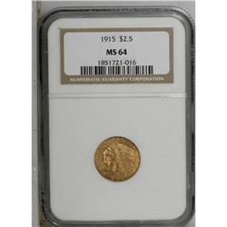 1915 $2 1/2 MS64 NGC. A satiny orange-gold near-Gem th 