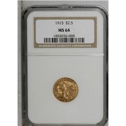 1915 $2 1/2 MS64 NGC. Softly lustrous and nicely struc 