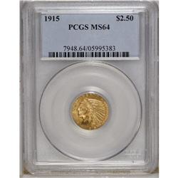 1915 $2 1/2 MS64 PCGS. Well struck with satiny luster 