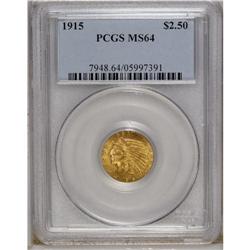 1915 $2 1/2 MS64 PCGS. The lustrous surfaces of this c 