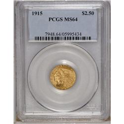 1915 $2 1/2 MS64 PCGS. A wheat-gold example of the las 