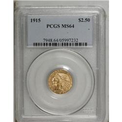 1915 $2 1/2 MS64 PCGS. A light gold colored coin with 
