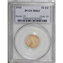 1915 $2 1/2 MS64 PCGS. Choice and satiny, this yellow- 