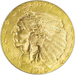 1915 $2 1/2 MS65 PCGS. This lovely Gem quarter eagle d 