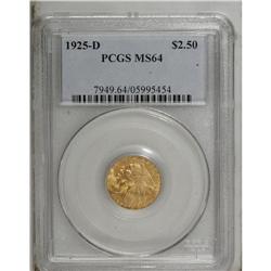 1925-D $2 1/2 MS64 PCGS. A typically struck piece with 