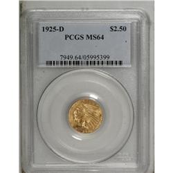 1925-D $2 1/2 MS64 PCGS. A boldly impressed wheat-gold 