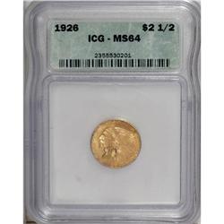 1926 $2 1/2 MS64 ICG. Vivid apricot-gold patina graces 