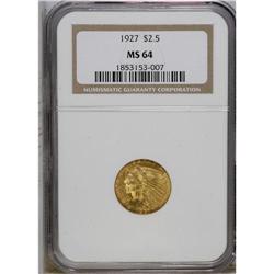 1927 $2 1/2 MS64 NGC. This lustrous late-date quarter 