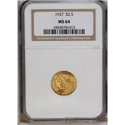 1927 $2 1/2 MS64 NGC. A softly lustrous peach-gold exa 