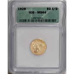 1928 $2 1/2 MS64 ICG. A splendid near-Gem example. The 