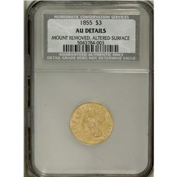 1855 $3 --Mount Removed, Altered Surface--NCS. AU Detai 