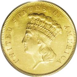 1855 $3 MS62 PCGS. The second year 1855 is among the m 