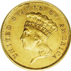 1855-S $3 AU55 PCGS. Of the 6,000 San Francisco three 