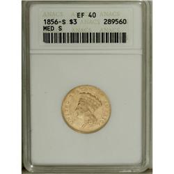 1856-S $3 XF40 ANACS. Medium S. Light to medium wear i 
