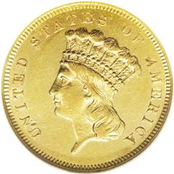 1857-S $3 AU55 NGC. The original mintage of 14,000 pie 