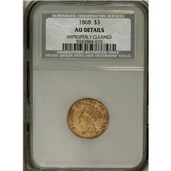 1868 $3 --Improperly Cleaned--NCS. AU Details. Ruby-red 