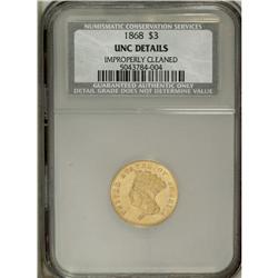 1868 $3 --Improperly Cleaned--NCS. Unc. Details. A shar 