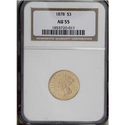 1878 $3 AU55 NGC. Along with the 1854, this is one of 
