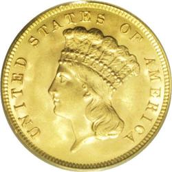 1888 $3 MS64 PCGS. Well struck with especially fine de 