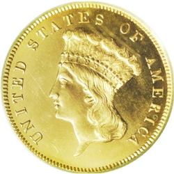 1876 $3 PR65 Deep Cameo PCGS. The 1876 is somewhat ove 