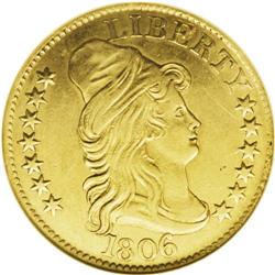 1806 $5 Round Top 6, 7x6 Stars AU58 NGC. Round Top 6, 