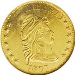 1807 $5 Bust Right AU58 NGC. Large Date, Breen-6452, B 