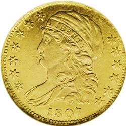 1807 $5 Bust Left AU55 NGC. Breen-6453, BD-8, R.2. Amp 