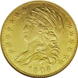 1808 $5 AU50 NGC. Close 5D, Breen-6456, BD-3, R.4. A b 