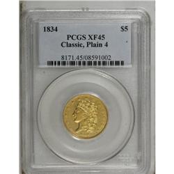 1834 $5 Plain 4 XF45 PCGS. First Head, Breen-6501, McC 