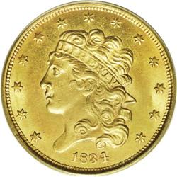 1834 $5 Plain 4 MS64 PCGS. First Head, Breen-6501, McC 