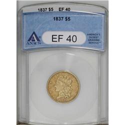 1837 $5 XF40 ANACS. Large Date, Small 5, Breen-6511, M 