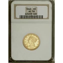 1840 $5 Narrow Mill AU58 NGC. Broad Mill, though this 