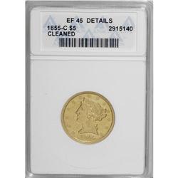 1855-C $5 --Cleaned--ANACS. XF45 Details. Variety 23-J. 