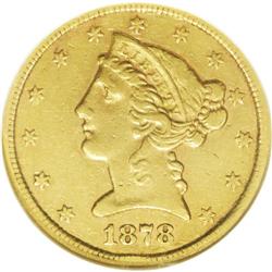 1878-CC $5 XF45 NGC. Only 9,054 pieces were struck for 