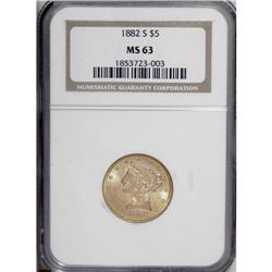 1882-S $5 MS63 NGC. Impressive luster is the greatest 