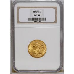 1883 $5 MS64 NGC. A vivid bright yellow piece of histo 
