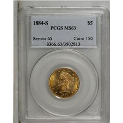1884-S $5 MS63 PCGS. The orange-gold periphery fades t 