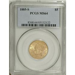1885-S $5 MS64 PCGS. A softly lustrous and nicely stru 