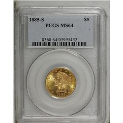 1885-S $5 MS64 PCGS. Choice and strongly lustrous with 