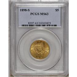 1898-S $5 MS63 PCGS. The lustrous yellow-gold surfaces 