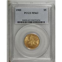1900 $5 MS63 PCGS. Select and softly lustrous with sur 
