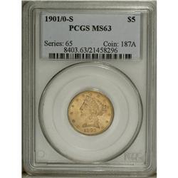 1901/0-S $5 MS63 PCGS. FS-006. The underdigit is plain 