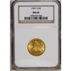 1901-S $5 MS64 NGC. Choice and crisply struck with str 