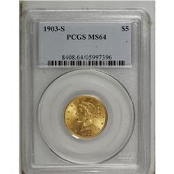 1903-S $5 MS64 PCGS. A rich satiny finish is the calli 