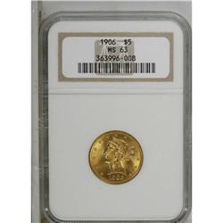 1906 $5 MS63 NGC. Select and well struck with smooth a 