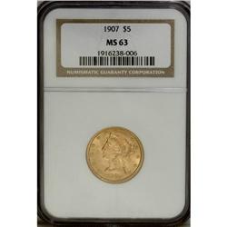 1907 $5 MS63 NGC. This lustrous late-date half eagle h 