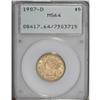 Image 1 : 1907-D $5 MS64 PCGS. A well-preserved peach-gold near- 