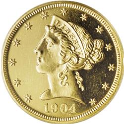 1904 $5 PR63 Cameo PCGS. Cameo proof coins from the 19 