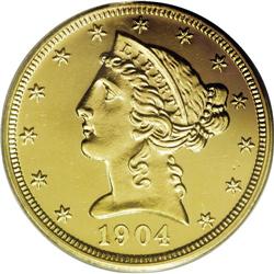 1904 $5 PR64 Cameo PCGS. Only 50 to 75 examples of the 