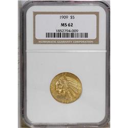 1909 $5 MS62 NGC. The orange-tinged surfaces shine on 